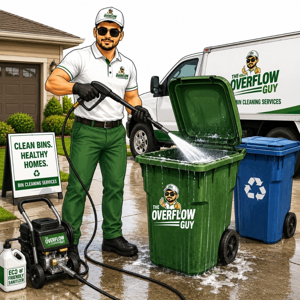 The Overflow Guy pressure washing trash bins