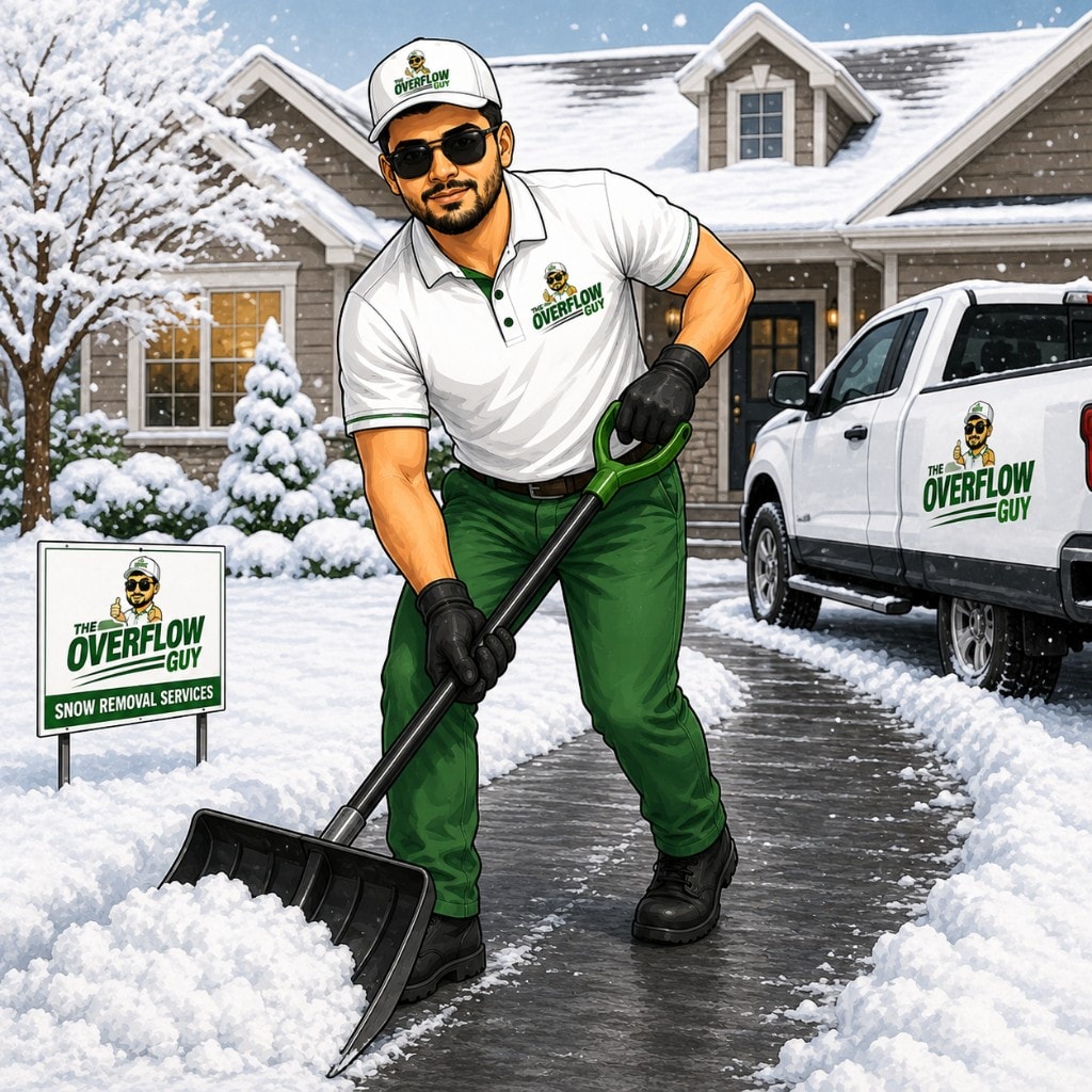 The Overflow Guy clearing snow from a driveway